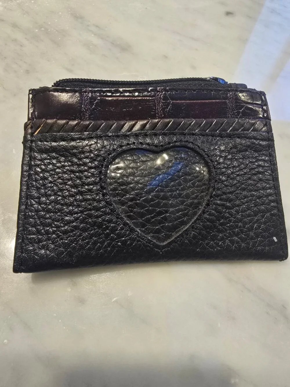 NWOT Brighton Croc Pabbled Leather Heart Photo Coin Zip Card ID Mini Wallet